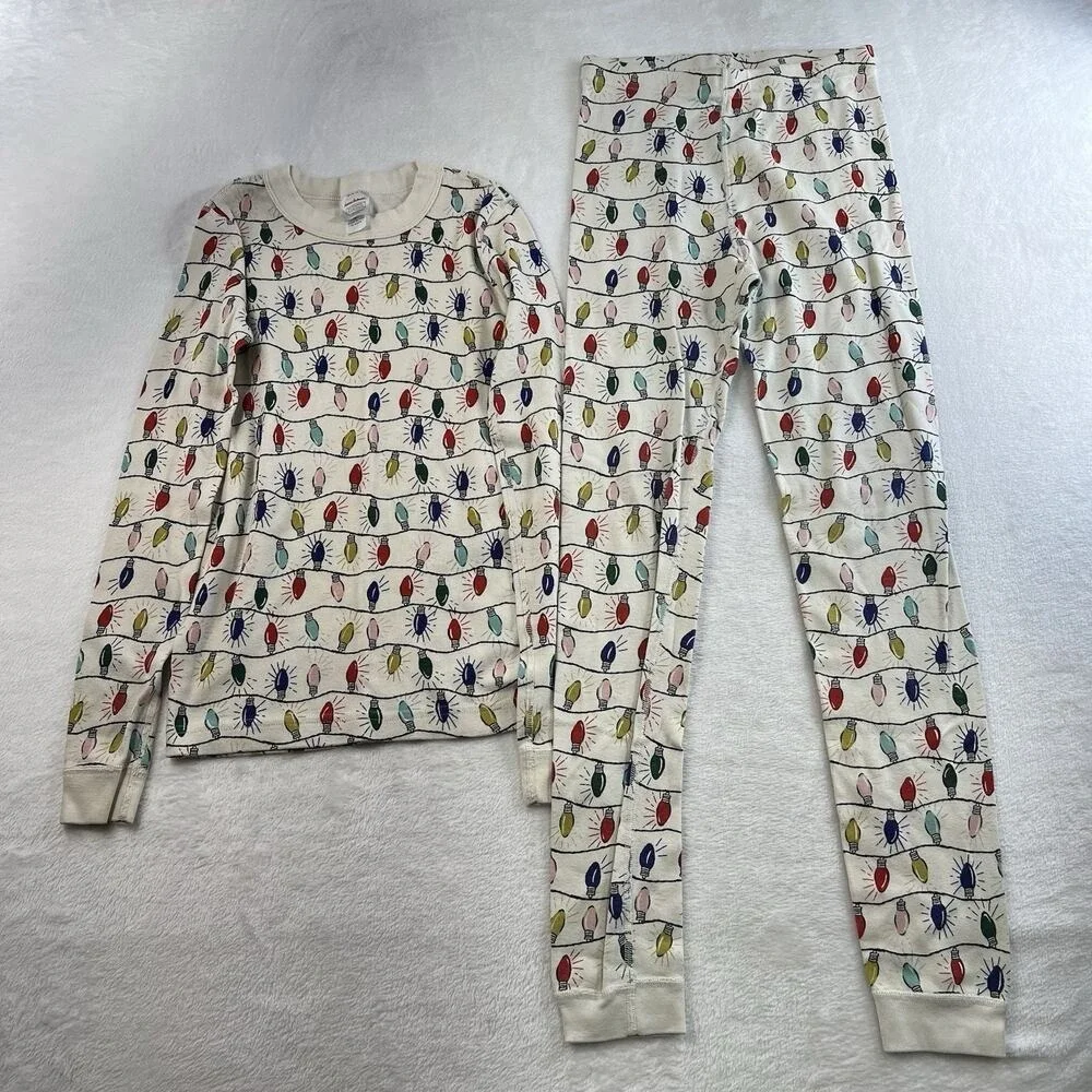 Hanna Andersson US 12 Bright Bulbs Long John Holiday Pajama‎ Set Boy Girl Unisex